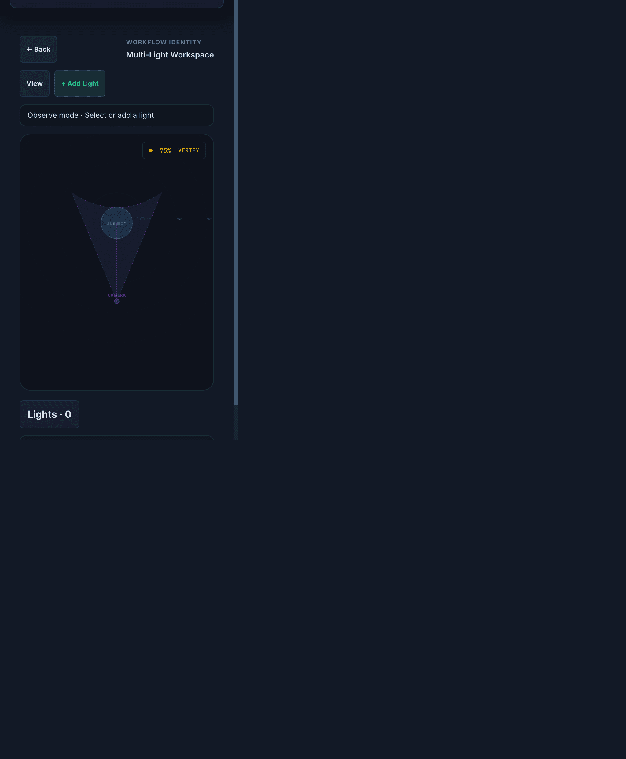 iPad field-planning workspace showing Observe mode status, live canvas, and workspace settings controls